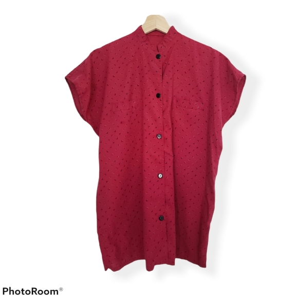 Vintage Geometric print mandarin collar top - Picture 3 of 5